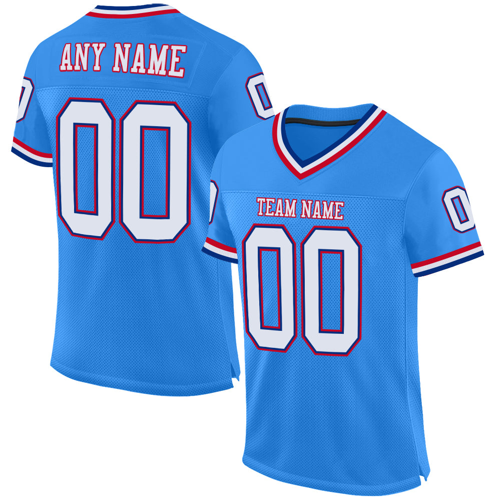 Custom Powder Blue White-Royal Authentic Throwback Football Jersey - Personalized Mesh Design Custom Powder Blue White-Royal