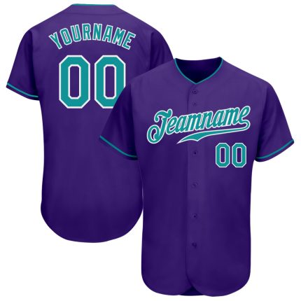 Custom Purple Aqua White Baseball Jersey - Authentic Sports Apparel Custom Purple Aqua-White Authentic Baseball Jersey