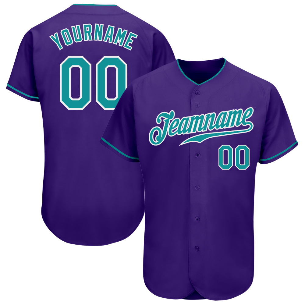 Custom Purple Aqua White Baseball Jersey - Authentic Sports Apparel Custom Purple Aqua-White Authentic Baseball Jersey
