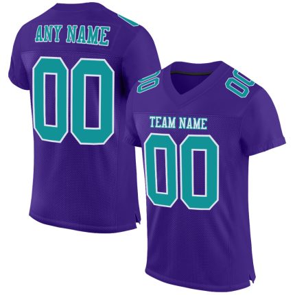 Custom Purple Aqua-White Authentic Football Jersey - Personalized Mesh Sports Apparel Custom Purple Aqua-White Mesh Authentic