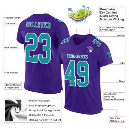 Custom Purple Aqua-White Authentic Football Jersey - Personalized Mesh Sports Apparel Custom Purple Aqua-White Mesh Authentic