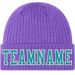 Custom Stitched Cuffed Knit Hat in Purple Aqua-White Color - Stylish Winter Beanie Custom Purple Aqua-White Stitched Cuffed