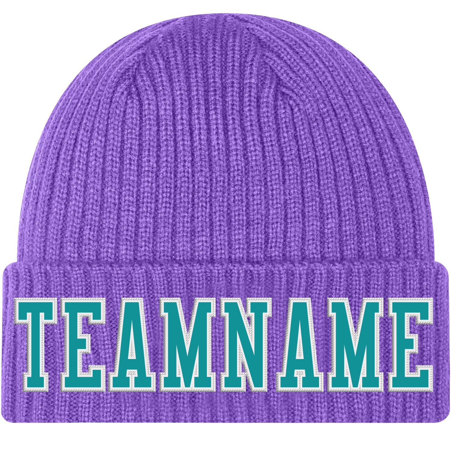 Custom Purple Aqua-White Stitched Cuffed Knit Hat Custom Stitched Cuffed Knit Hat in Purple Aqua-White Color - Stylish Winter Beanie Custom Purple Aqua-White Stitched Cuffed