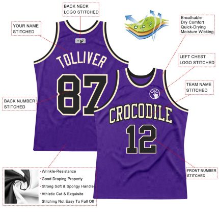 Custom Purple Black Cream Basketball Jersey | Authentic Throwback Design Custom Purple Black-Cream Authentic Throwback Basketball