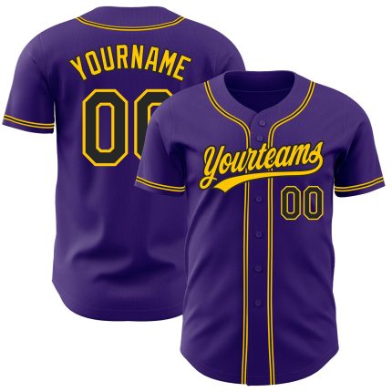 Custom Purple Black Gold Baseball Jersey - Authentic Sports Apparel Custom Purple Black-Gold Authentic Baseball Jersey