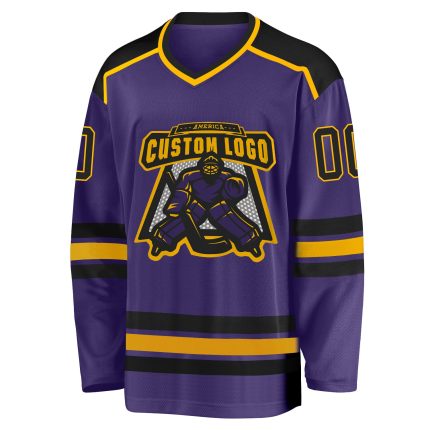 Personalized Purple Black and Gold Hockey Jersey Customizable Design Custom Purple Black-Gold Hockey Jersey