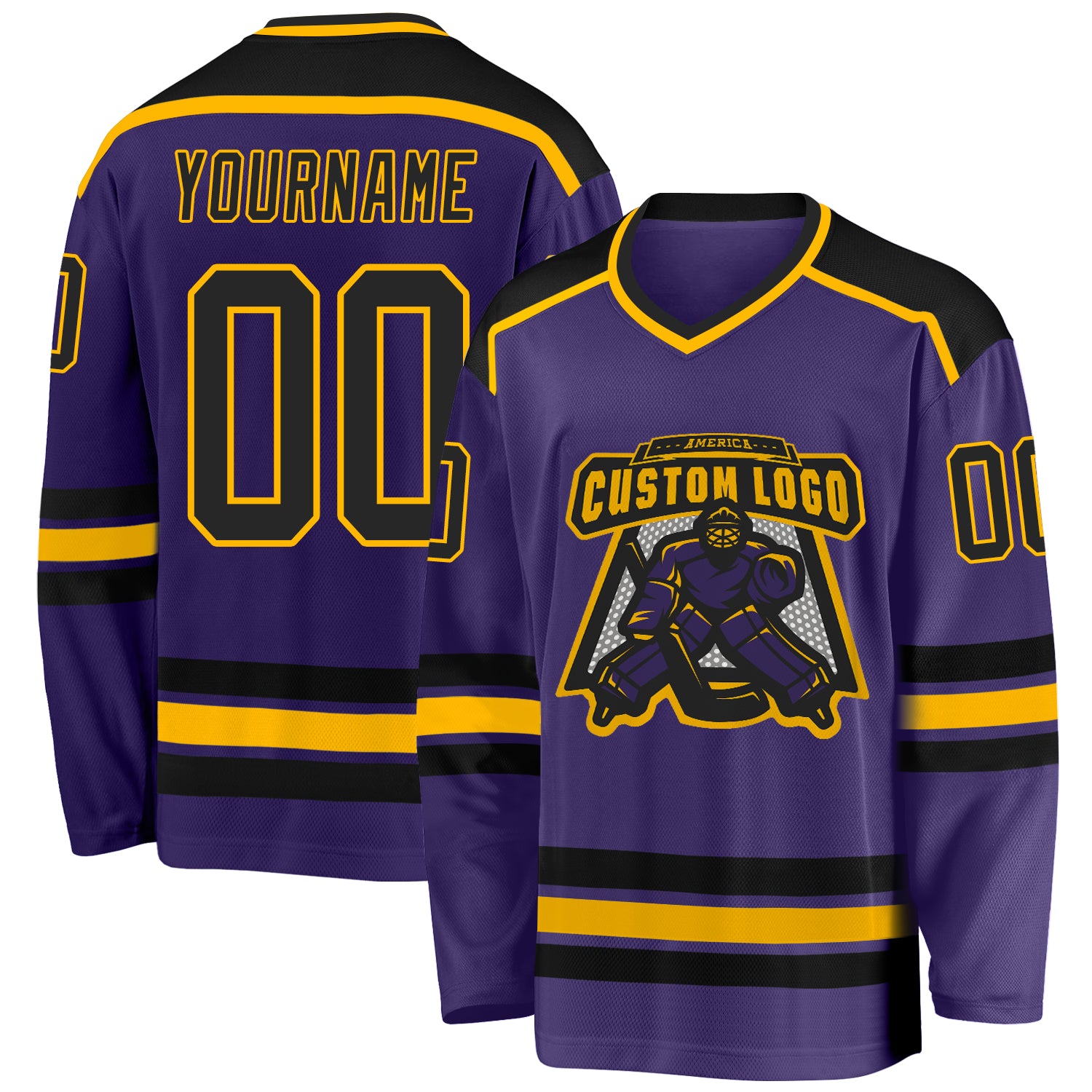 Personalized Purple Black and Gold Hockey Jersey Customizable Design Custom Purple Black-Gold Hockey Jersey
