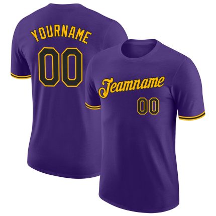 Custom Purple Black Gold Performance Tee - Lightweight Athletic Shirt for Men and Women Custom Purple Black-Gold Performance