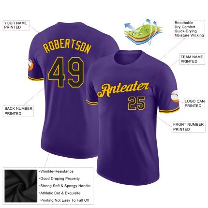 Custom Performance T-Shirt in Purple Black-Gold for Men - Style 4425 Custom Purple Black-Gold Performance T-Shirt Style 4425