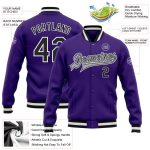 Custom Purple Black Gray Bomber Varsity Letterman Jacket - Full-Snap Design for Stylish Comfort Custom Purple Black-Gray