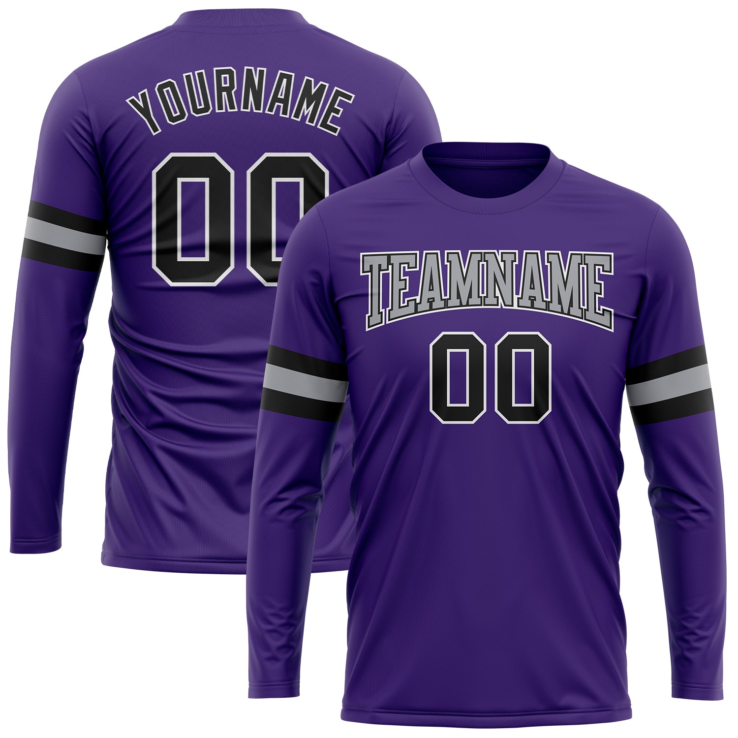Custom Performance Long Sleeve T-Shirt in Purple Black-Gray for Men/Women Custom Purple Black-Gray Long Sleeve Performance