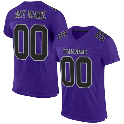 Purple Black Gray Custom Authentic Football Jersey - Mesh Design Custom Purple Black-Gray Mesh Authentic Football Jersey