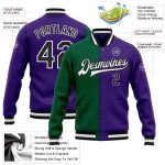 Custom Bomber Jacket for Men and Women - Purple Black Kelly Green Full-Snap Varsity Letterman Split Fashion Custom Purple