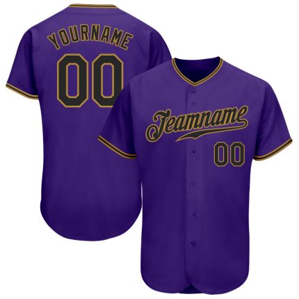 Custom Purple Black Gold Baseball Jersey - Authentic Style 4697 Custom Purple Black-Old Gold Authentic Baseball Jersey Style