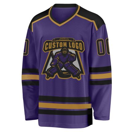 Purple Gold Custom Hockey Jersey - Black Design, Personalized Sports Gear Custom Purple Black-Old Gold Hockey Jersey