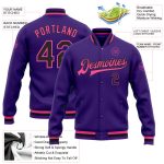 Custom Bomber Jacket Purple Black Pink Full-Snap Varsity Letterman Custom Purple Black-Pink Bomber Full-Snap Varsity Letterman