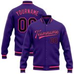 Custom Bomber Jacket Purple Black Pink Full-Snap Varsity Letterman Custom Purple Black-Pink Bomber Full-Snap Varsity Letterman