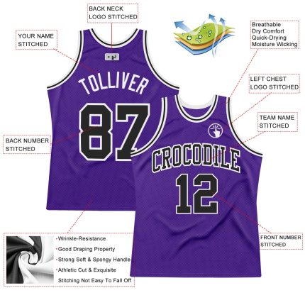Custom Basketball Jersey Throwback Style 5210 - Purple Black White Authentic Design Custom Purple Black-White Authentic Throwback
