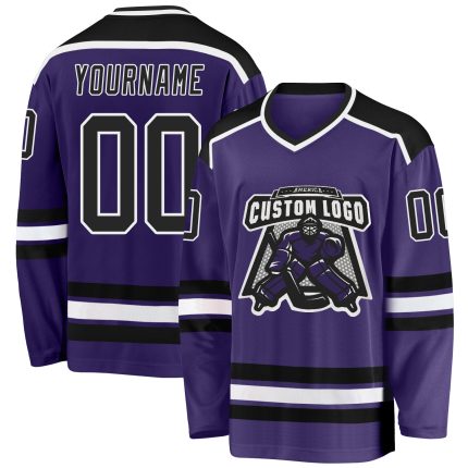 Custom Hockey Jersey - Purple Black White Design, Personalized Team Apparel Custom Purple Black-White Hockey Jersey