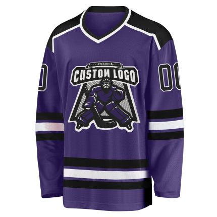 Custom Hockey Jersey - Purple Black White Design, Personalized Team Apparel Custom Purple Black-White Hockey Jersey