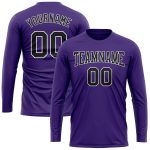 Custom Long Sleeve Performance T-Shirt in Purple Black White Custom Purple Black-White Long Sleeve Performance T-Shirt