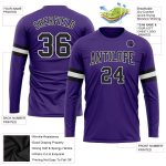 Custom Long Sleeve Performance T-Shirt in Purple Black White Custom Purple Black-White Long Sleeve Performance T-Shirt