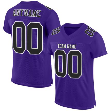 Authentic Custom Purple Black White Mesh Football Jersey for Men and Women Custom Purple Black-White Mesh Authentic Football