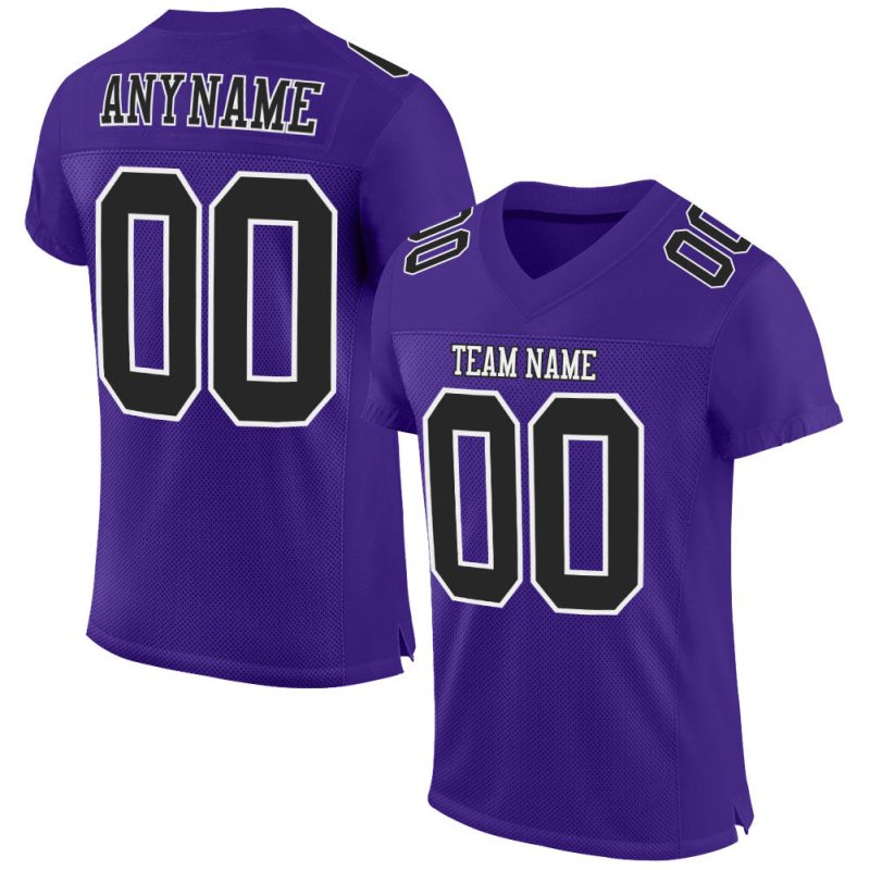 Authentic Custom Purple Black White Mesh Football Jersey for Men and Women Custom Purple Black-White Mesh Authentic Football