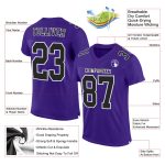Custom purple, black and white mesh football jersey, back view