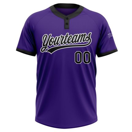 Custom Unisex Softball Jersey - Purple and Black Two-Button Design Custom Purple Black-White Two-Button Unisex Softball Jersey