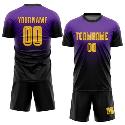 Custom Purple Gold Black Fade Soccer Uniform Jersey - Fashion Design Custom Purple Gold-Black Sublimation Fade Fashion Soccer