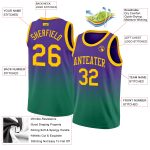 Custom Fade Basketball Jersey in Purple, Gold, and Kelly Green - Authentic Fashion Design Custom Purple Gold-Kelly Green