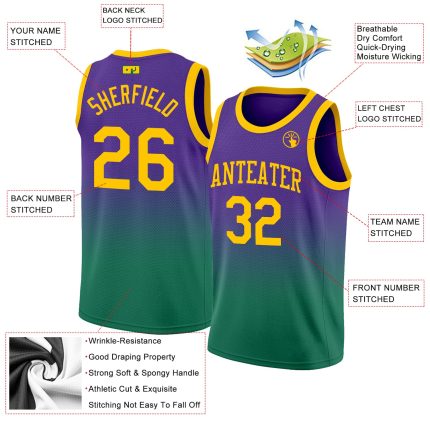 Custom Fade Basketball Jersey in Purple, Gold, and Kelly Green - Authentic Fashion Design Custom Purple Gold-Kelly Green