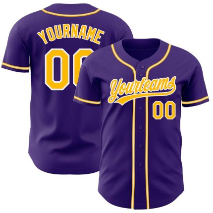 Custom Purple Gold White Baseball Jersey - Authentic Sports Apparel Custom Purple Gold-White Authentic Baseball Jersey