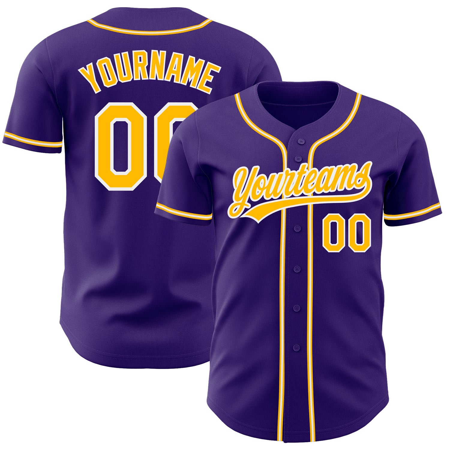 Custom Purple Gold White Baseball Jersey - Authentic Sports Apparel Custom Purple Gold-White Authentic Baseball Jersey