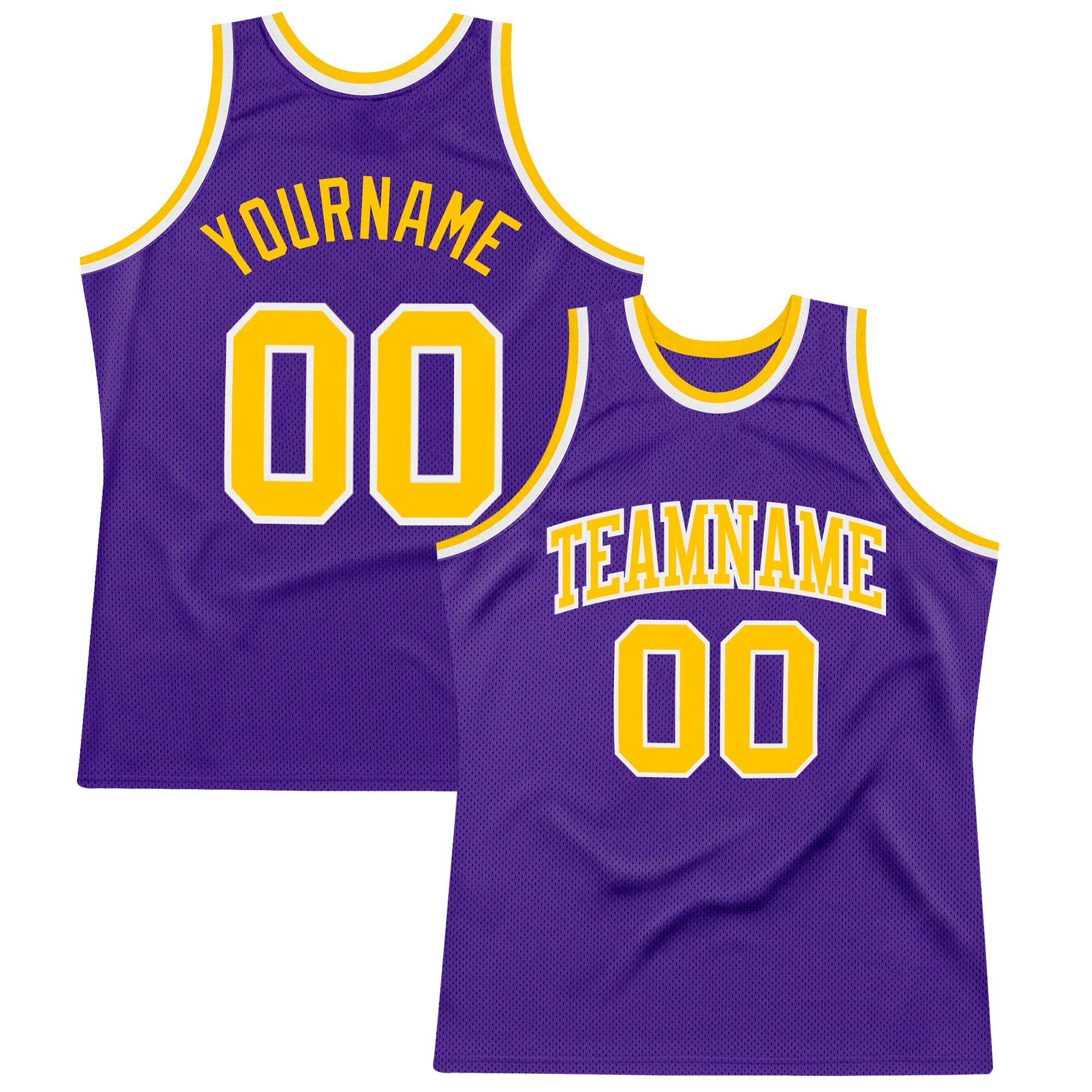 Purple Gold White Custom Basketball Jersey - Authentic Throwback Style Custom Purple Gold-White Authentic Throwback Basketball