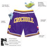 Custom Purple Gold White Basketball Shorts Authentic Throwback Style Custom Purple Gold-White Authentic Throwback Basketball