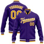 Custom purple, gold and white varsity letterman jacket