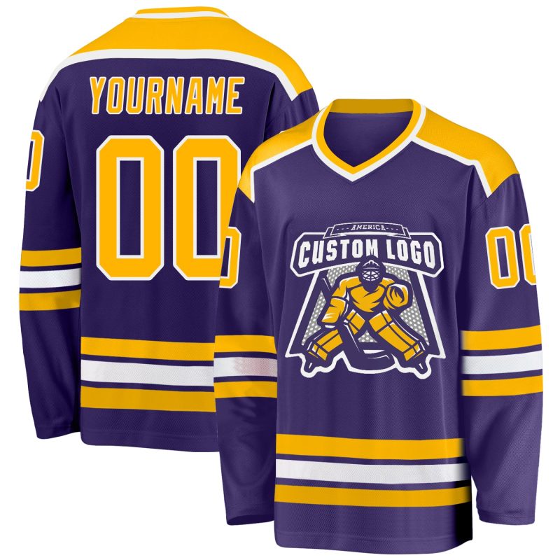 Purple Gold White Custom Hockey Jersey - Personalized Team Apparel Custom Purple Gold-White Hockey Jersey