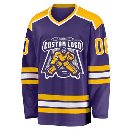 Purple Gold White Custom Hockey Jersey - Personalized Team Apparel Custom Purple Gold-White Hockey Jersey