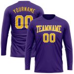 Custom Purple Gold-White Long Sleeve Performance T-Shirt for Men and Women Custom Purple Gold-White Long Sleeve Performance