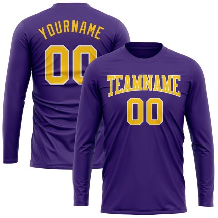 Custom Purple Gold-White Long Sleeve Performance T-Shirt for Men and Women Custom Purple Gold-White Long Sleeve Performance