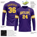 Custom Purple Gold-White Long Sleeve Performance T-Shirt for Men and Women Custom Purple Gold-White Long Sleeve Performance