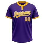 Custom Purple Gold White Two-Button Unisex Softball Jersey for Men and Women, Comfortable Athletic Wear Custom Purple Gold-White