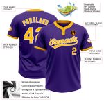 Custom Purple Gold White Two-Button Unisex Softball Jersey for Men and Women, Comfortable Athletic Wear Custom Purple Gold-White