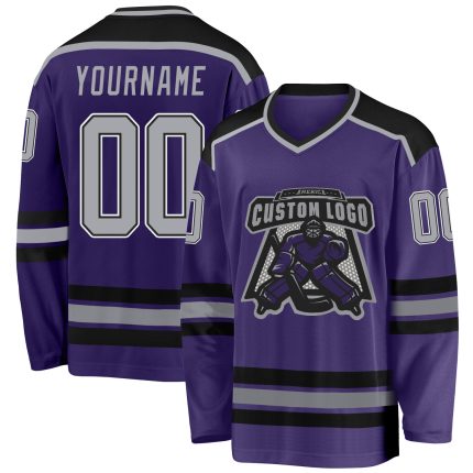 Personalized Purple Gray Black White Hockey Jersey Custom Design Custom Purple Gray Black-White Hockey Jersey