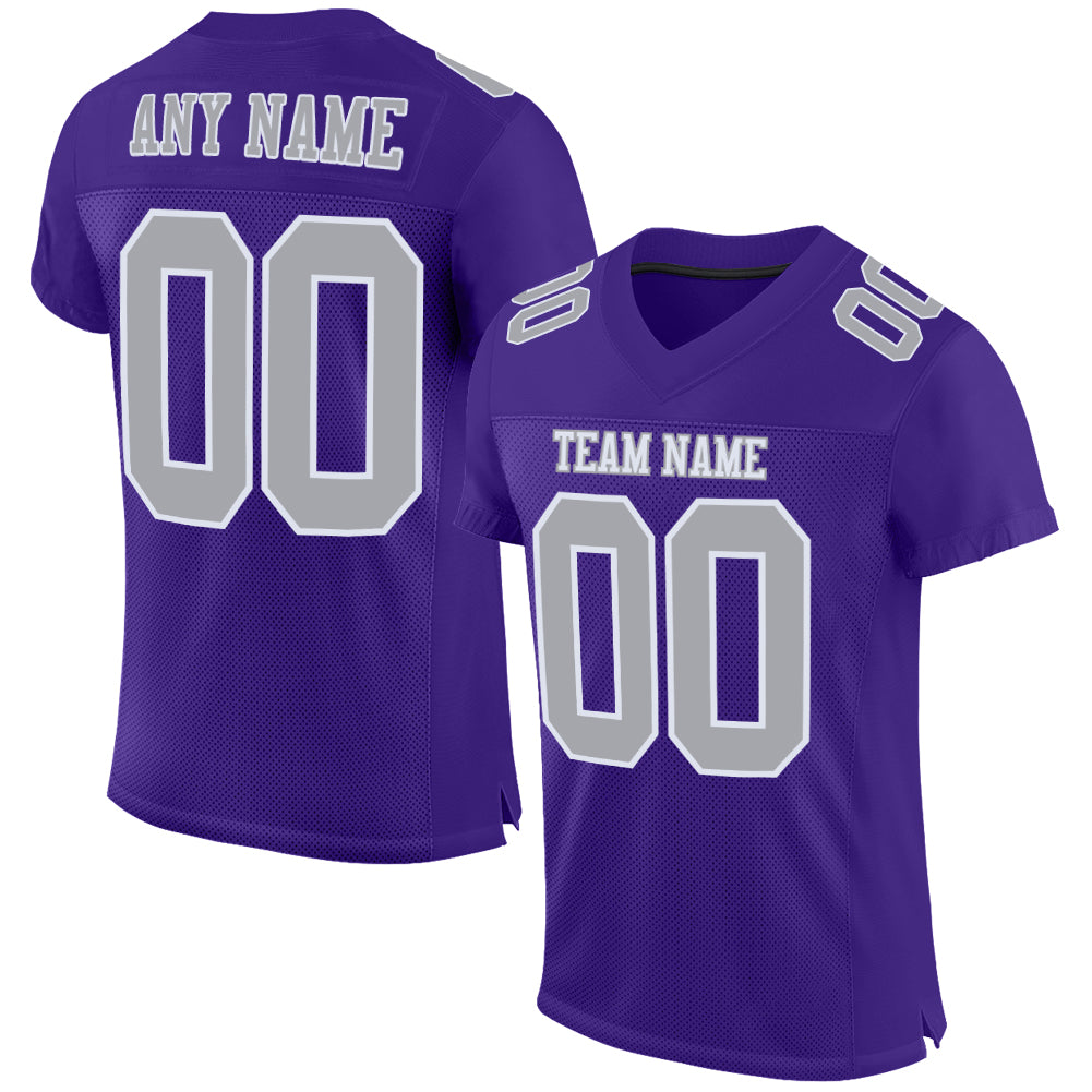 Custom Purple Gray White Football Jersey - Authentic Mesh Sports Apparel Custom Purple Gray-White Mesh Authentic Football