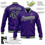 Custom Bomber Jacket Purple Green-Cream Full-Snap Varsity Letterman Custom Purple Green-Cream Bomber Full-Snap Varsity Letterman