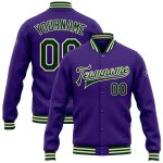 Custom Bomber Jacket Purple Green-Cream Full-Snap Varsity Letterman Custom Purple Green-Cream Bomber Full-Snap Varsity Letterman