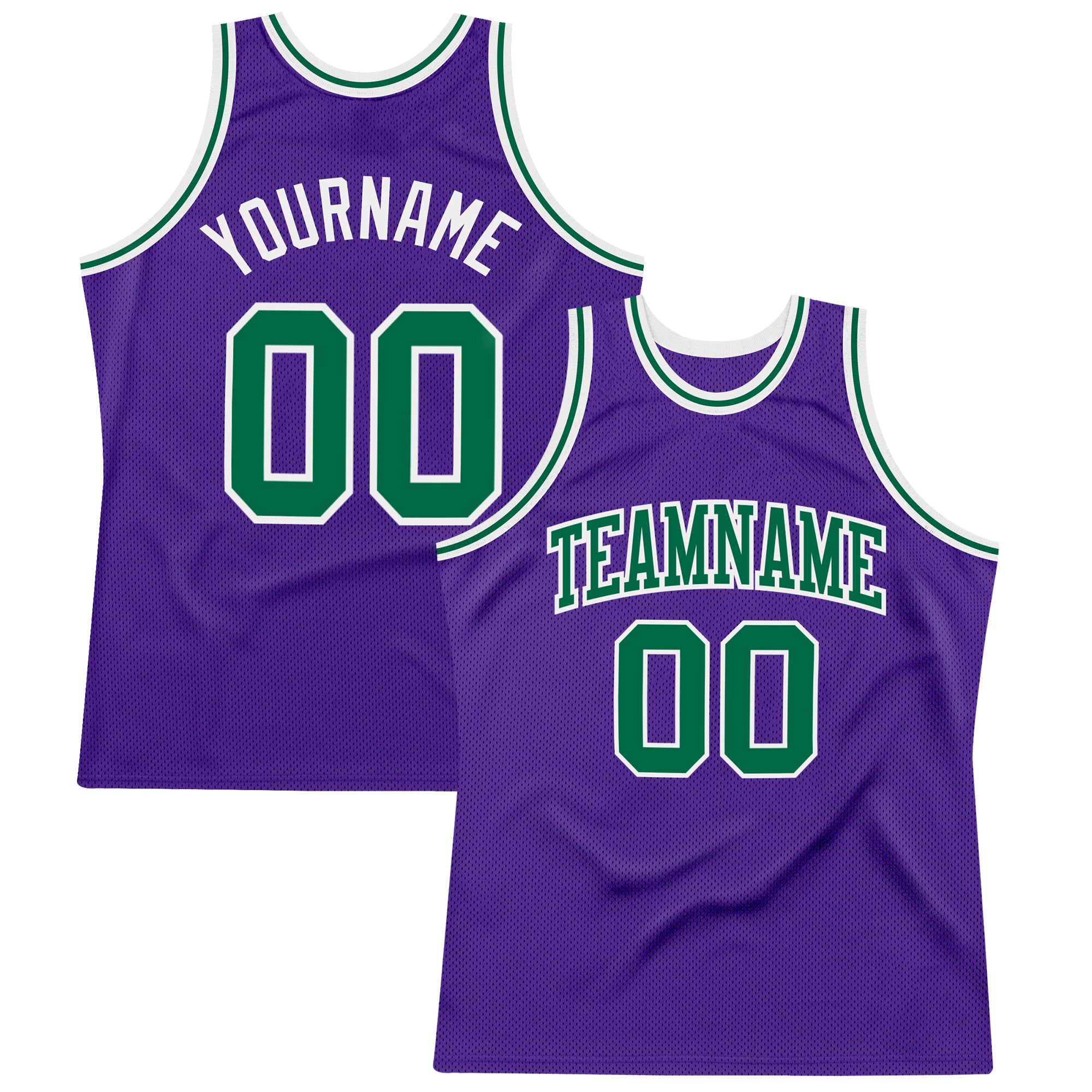 Custom Authentic Basketball Jersey - Purple Green White Retro Throwback Design Custom Purple Kelly Green-White Authentic